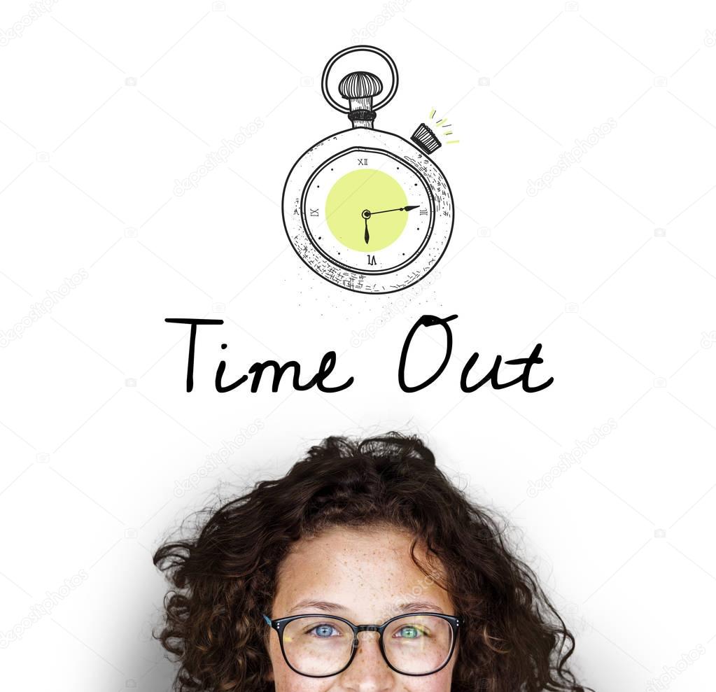 Portrait of caucasian student wearing glasses in the studio, Time Out concept