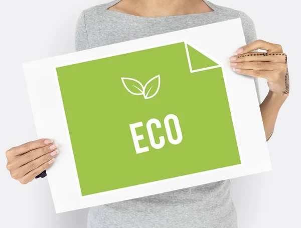 Woman holds placard — Stock Photo, Image