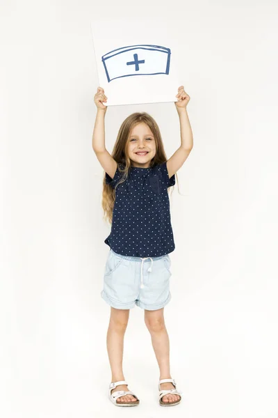 Μικρό κορίτσι εκμετάλλευση Banner — Φωτογραφία Αρχείου