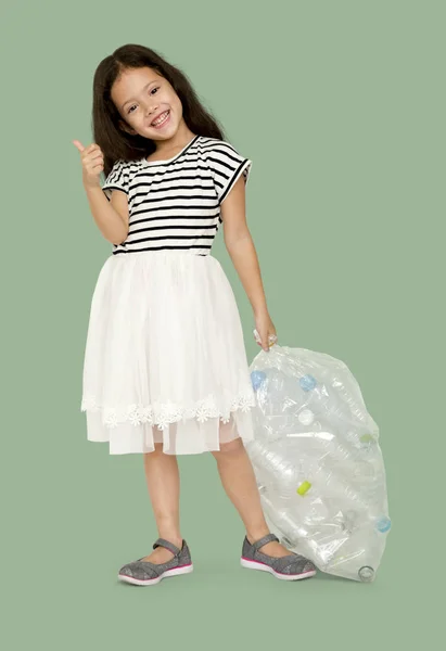 Girl Holding Separate Plastic Bottles — Stock Photo, Image