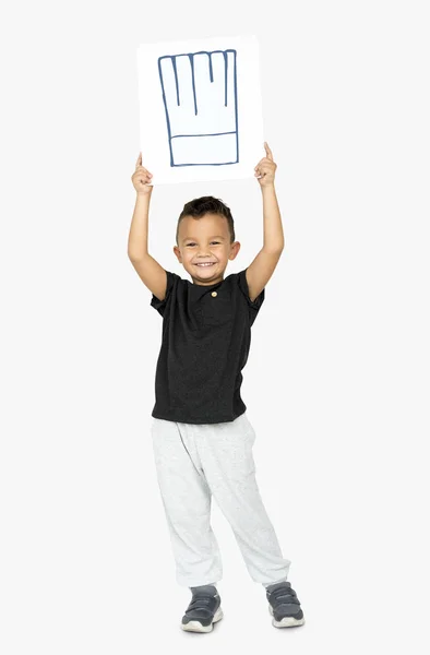 Little boy holding banner — Stock Photo, Image