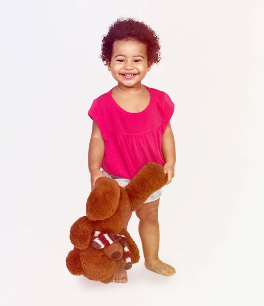 Afrikaanse kind bedrijf teddybeer — Stockfoto