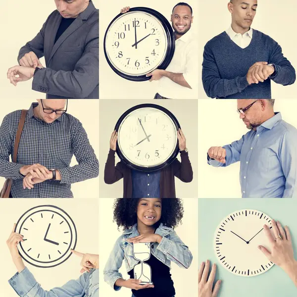 Conjunto de Pessoas Diversas Com o Tempo — Fotografia de Stock