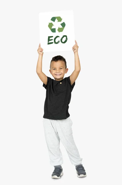 Little boy holding banner — Stock Photo, Image