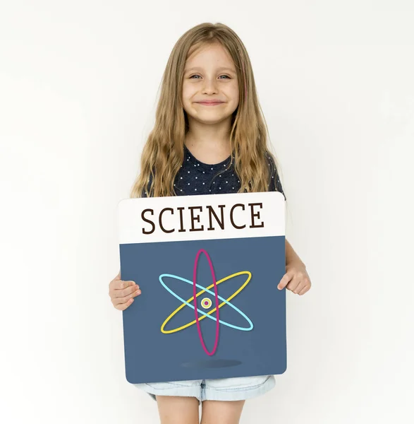 Little girl holding banner — Stock Photo, Image