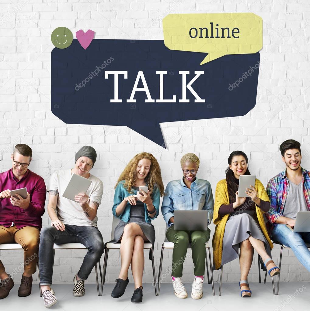 People using digital devices, title: Talk