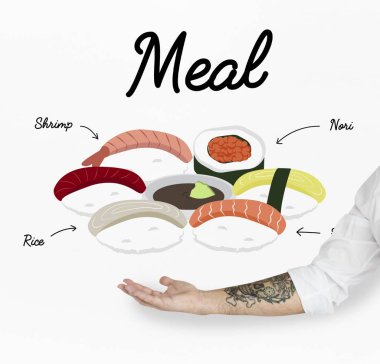 Japon gıda gösteren bir el 