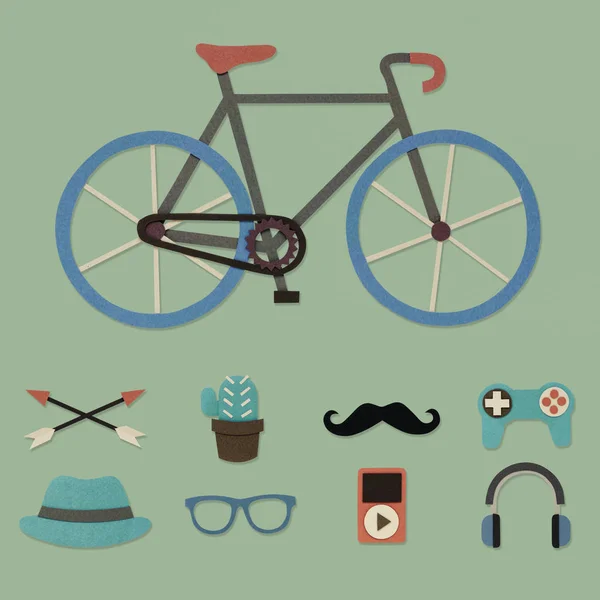 Bicicleta y iconos hipster — Foto de Stock