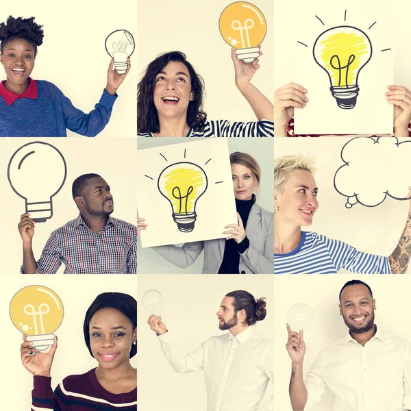 Diversity People Holding Light Bulb — Stock Photo, Image