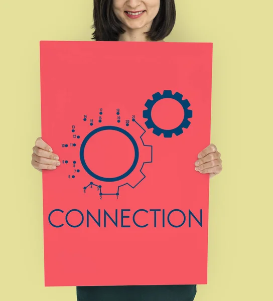 Woman holding advertisement placard — Stock Photo, Image