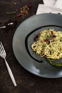 İtalyan lezzetli pasta tabak içinde pişmiş, orijinal photoset 