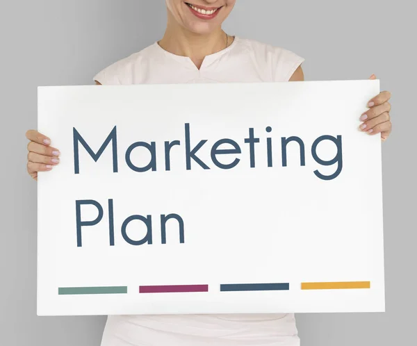Woman holding banner — Stock Photo, Image