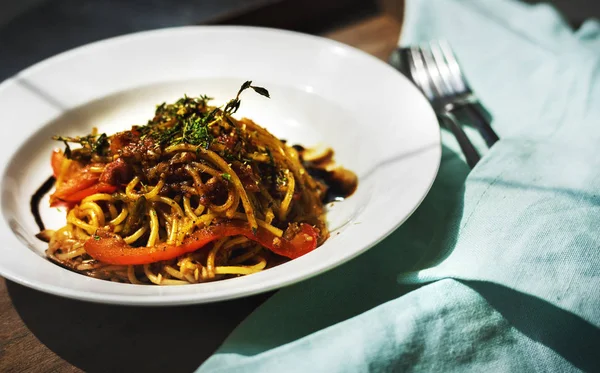 cooked italian tasty pasta in plate, original photoset