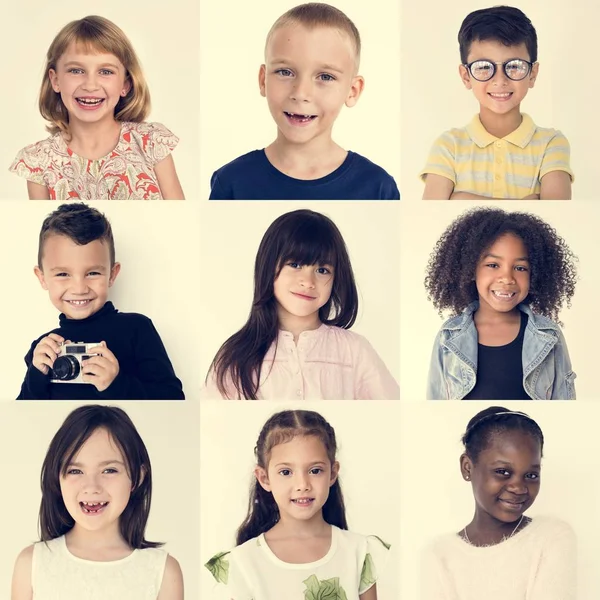 Collage van diversiteit vrolijke Kids — Stockfoto