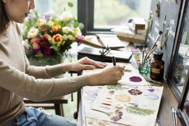 Kadın el yazma kuru bitkiler