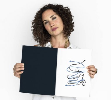 woman holding open notebook clipart