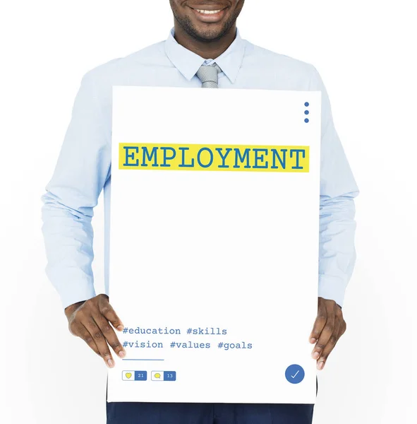 Homem africano segurando banner gráfico — Fotografia de Stock