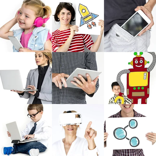 Diversiteit mensen met behulp van digitale apparaten — Stockfoto