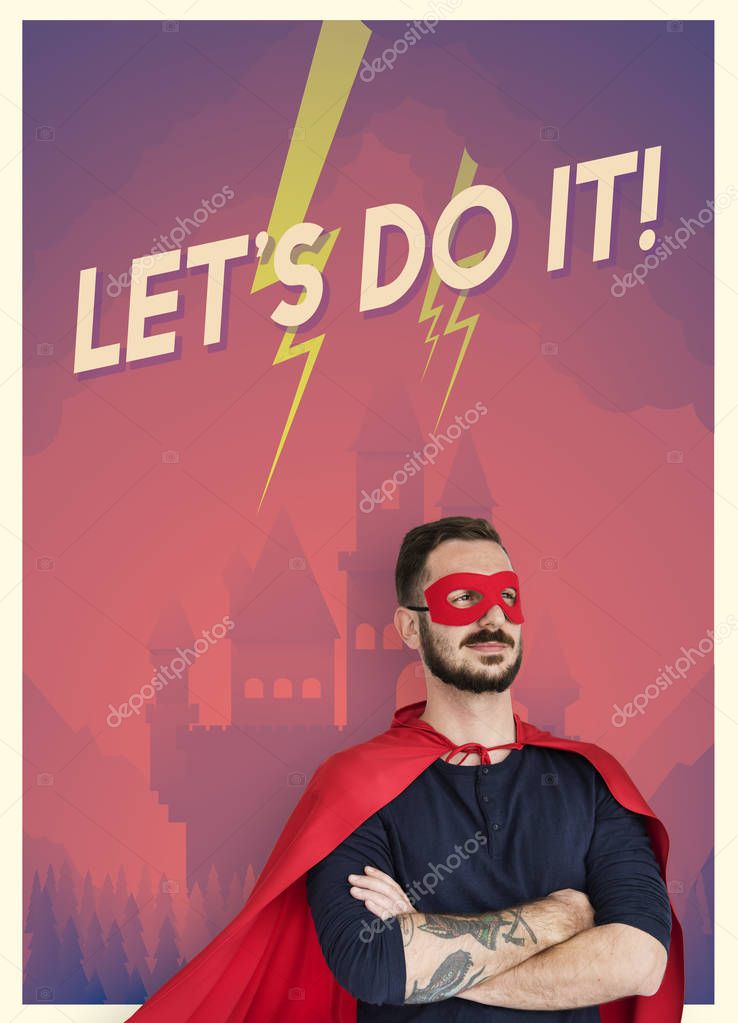 Portrait of young woman wearing superhero costume, Lets Do It Concept