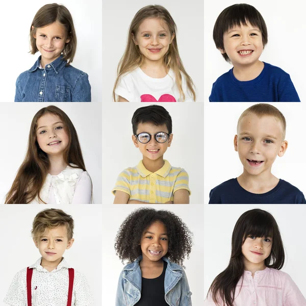 (Inggris) Collage of Diversity Cheerful Kids — Stok Foto