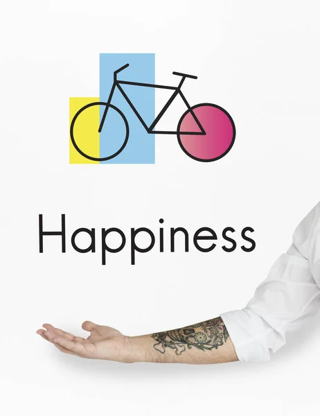 Hand mit Tattoo und Fahrrad-Ikone — Stockfoto
