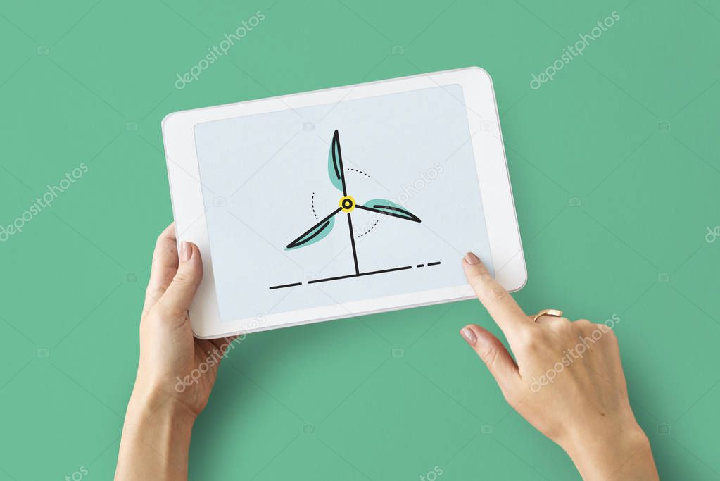 hands using digital tablet