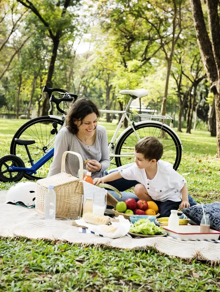 Parkta piknik aile