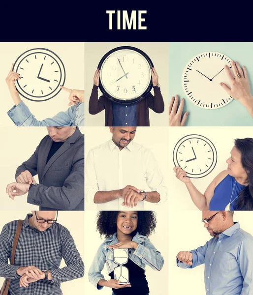 Set di persone diverse con il tempo — Foto Stock