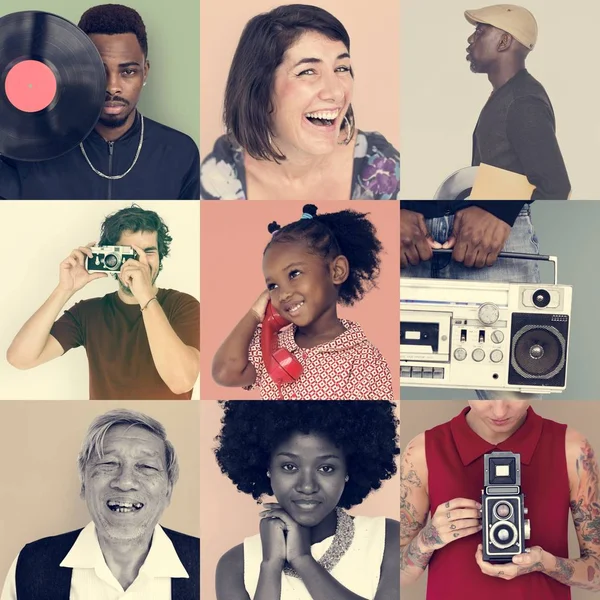 Personas con vintage retro media — Foto de Stock