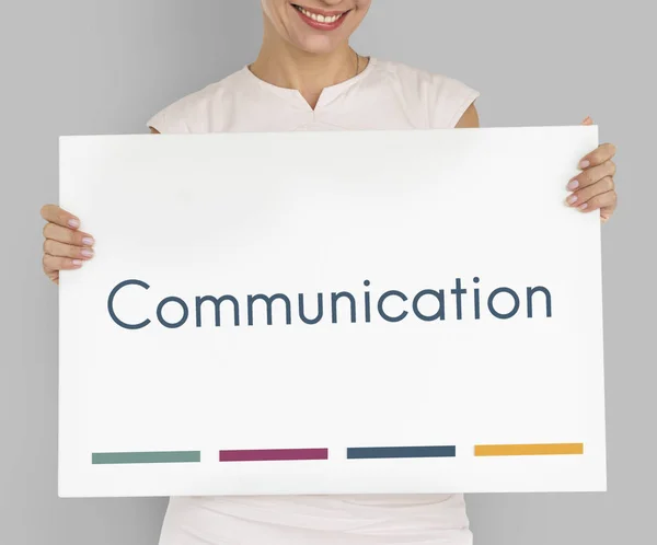 Woman holding banner — Stock Photo, Image