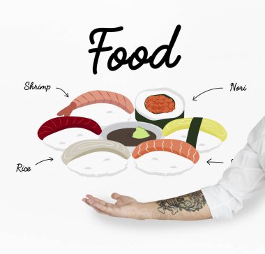 Japon gıda gösteren bir el 