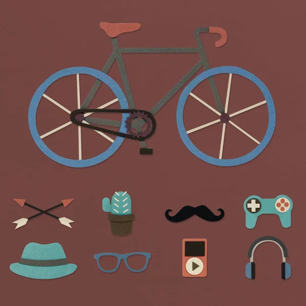 Bicicleta y iconos hipster —  Fotos de Stock