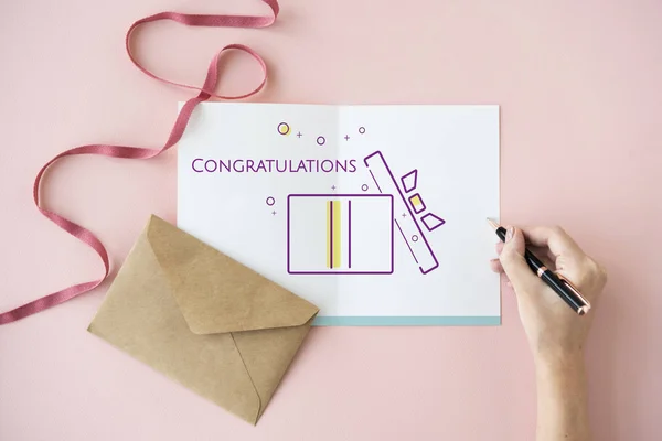 Woman writing greeting card — Stock Photo, Image