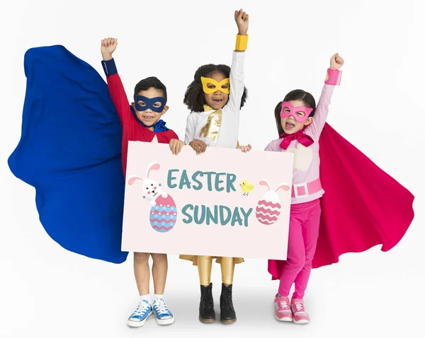 Children wearing superhero costumes — Stock Photo, Image