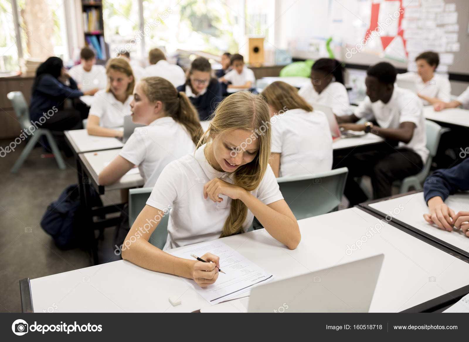 students studying in class