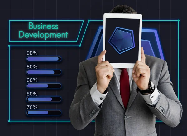 Empresário Cobrindo Rosto com Tablet Digital — Fotografia de Stock
