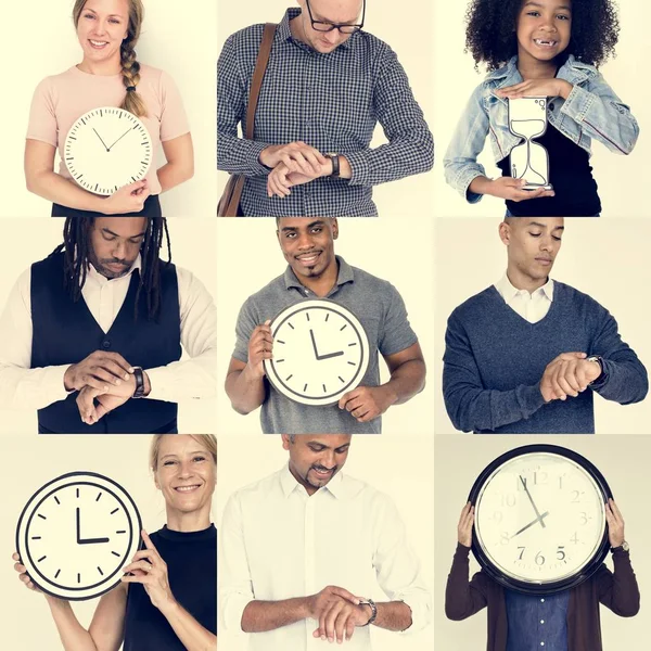 Conjunto de Pessoas Diversas Com o Tempo — Fotografia de Stock