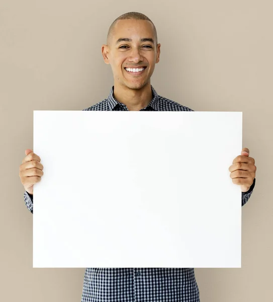 Man holding paper banner — Stock Photo, Image
