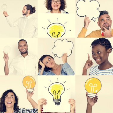 Çeşitlilik insanların Holding ampul