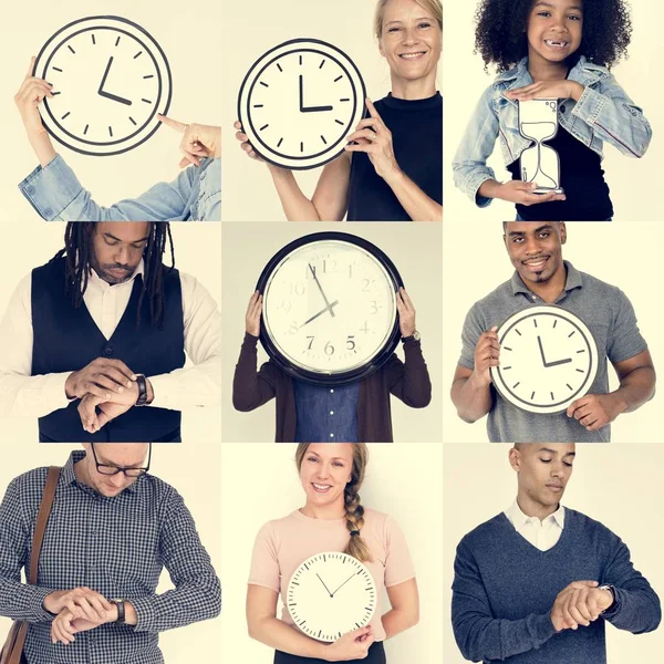 Conjunto de personas diversas con tiempo — Foto de Stock