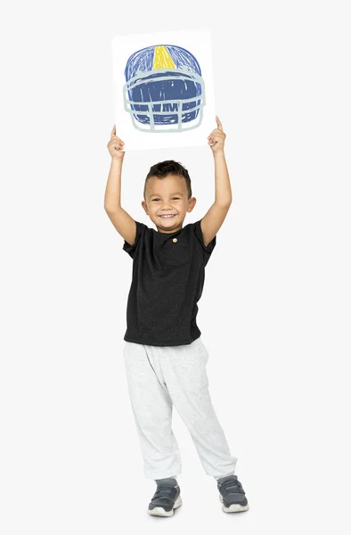 Pequeno menino segurando banner — Fotografia de Stock