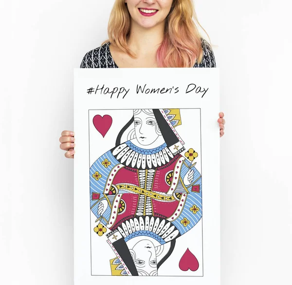 Vrouw bedrijf poster — Stockfoto