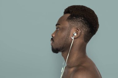 african american man with earphones clipart