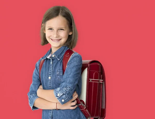 배낭 가방 학교 소녀 — 스톡 사진