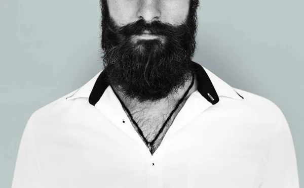 Взрослый мужчина с бородой позирует в студии — стоковое фото