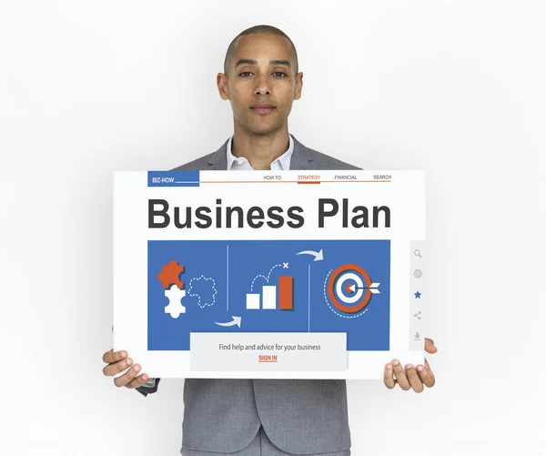 Business man presenting placard — Stock Photo, Image