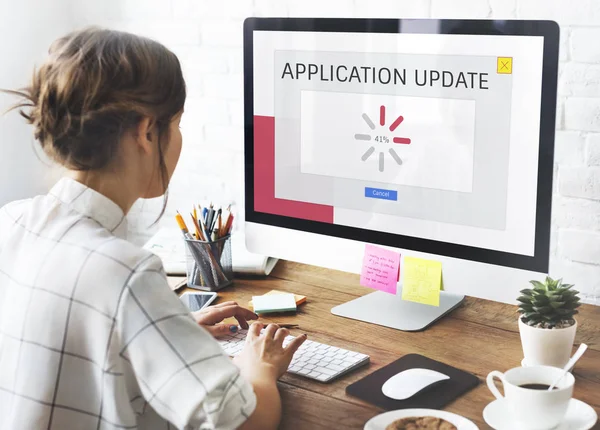 Girl working with computer — Stock Photo, Image