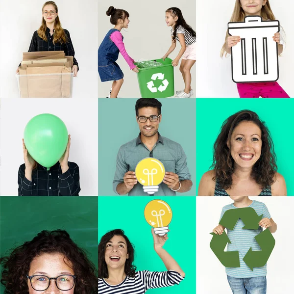 Personas reciclan signos — Foto de Stock