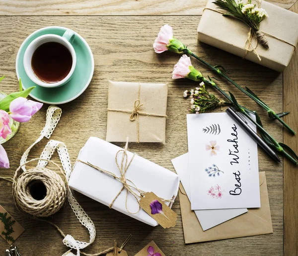 Beste Wens Kaart Met Geschenkdozen — Stockfoto