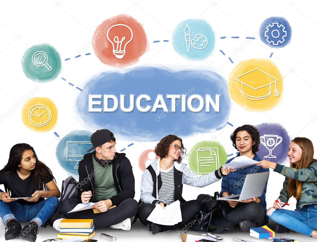 Portrait of students learning together and talking in the studio, Education Concept